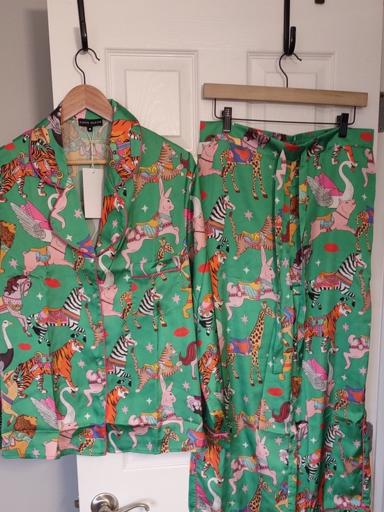 Karen Mabon Other - Karen Mabon Carousel Satin Pajama Set Medium M Whimsical Luxury Sleepwear.NWTS